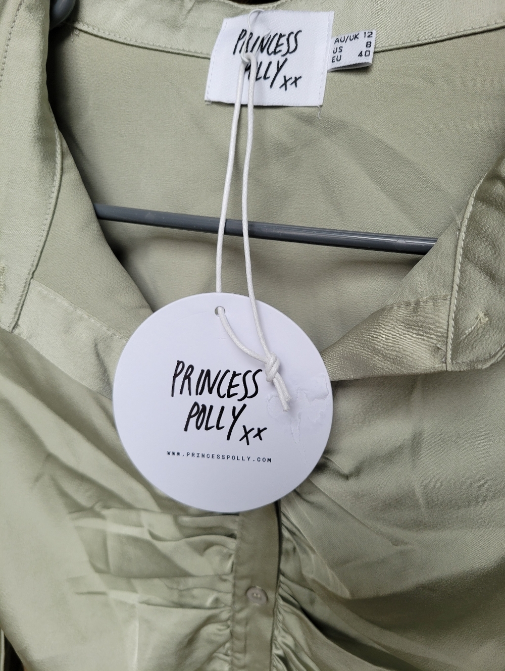 NWT Princess Polly Sage Rouched Front Button Down Dress Size 8 - Picture 5 of 8